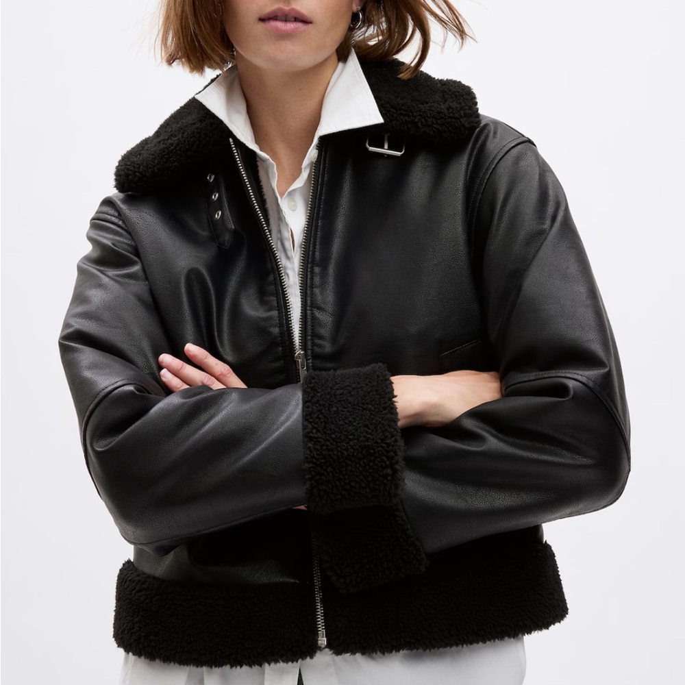 NEW Gap Vegan Leather Sherpa-Trim Jacket - Picture 4 of 7